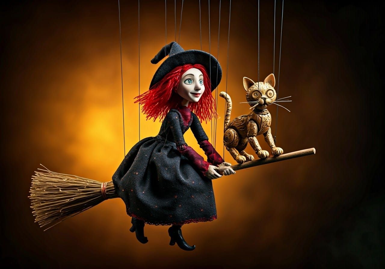 Flying Witch Marionettes in Autumnal Fantasy