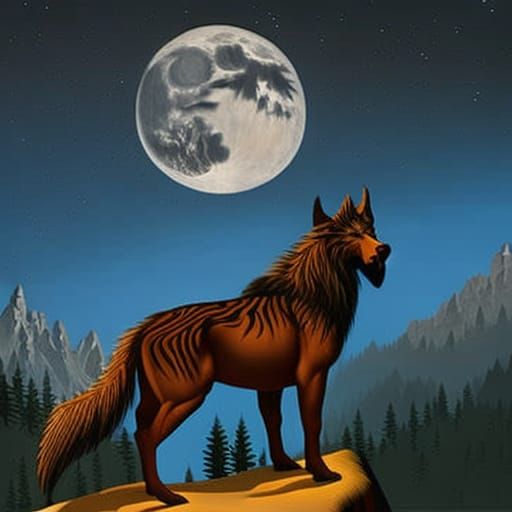 Werewolf Transformation Painting in Fantasy Horror Style