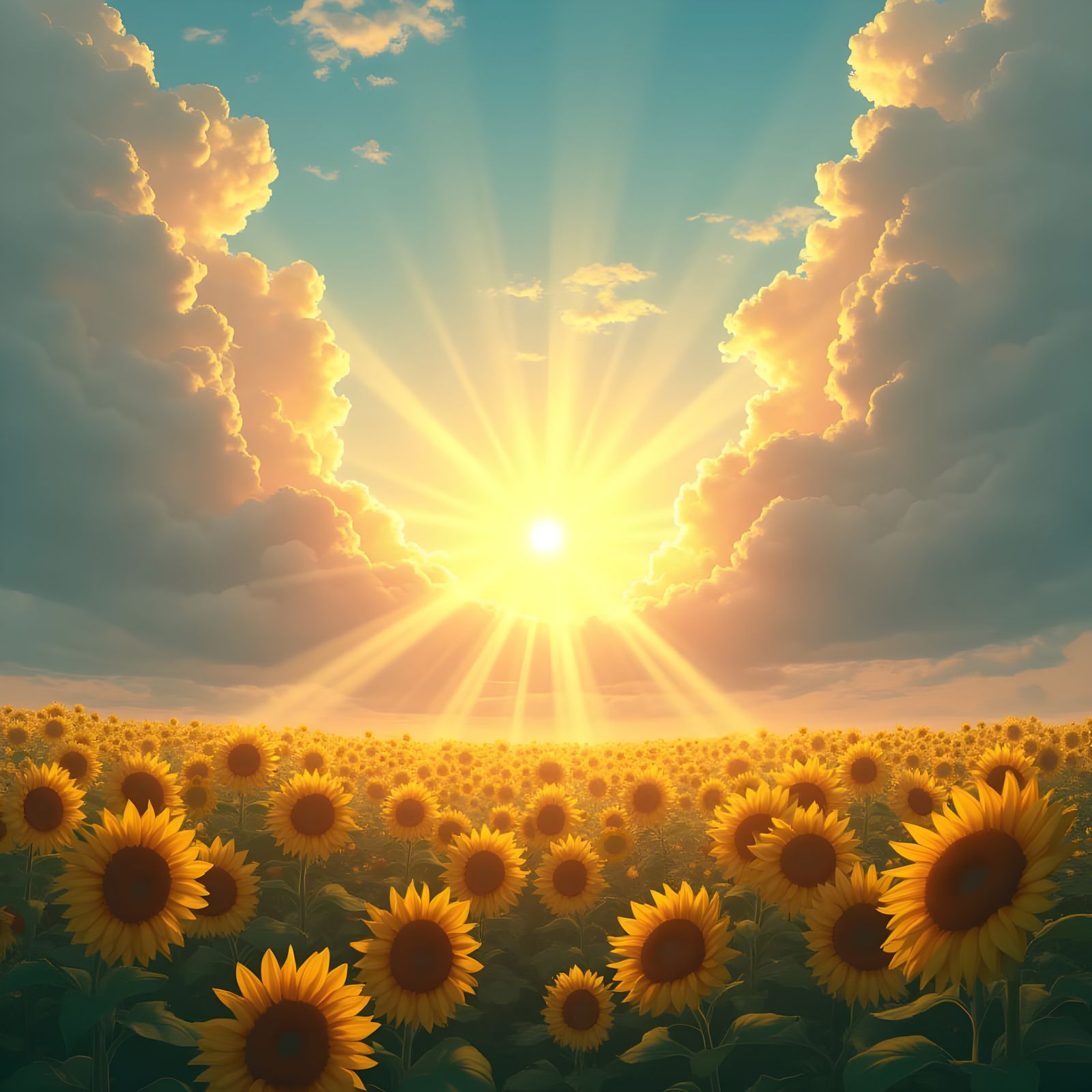 Sunflower Field Under Dramatic Cloudy Sky