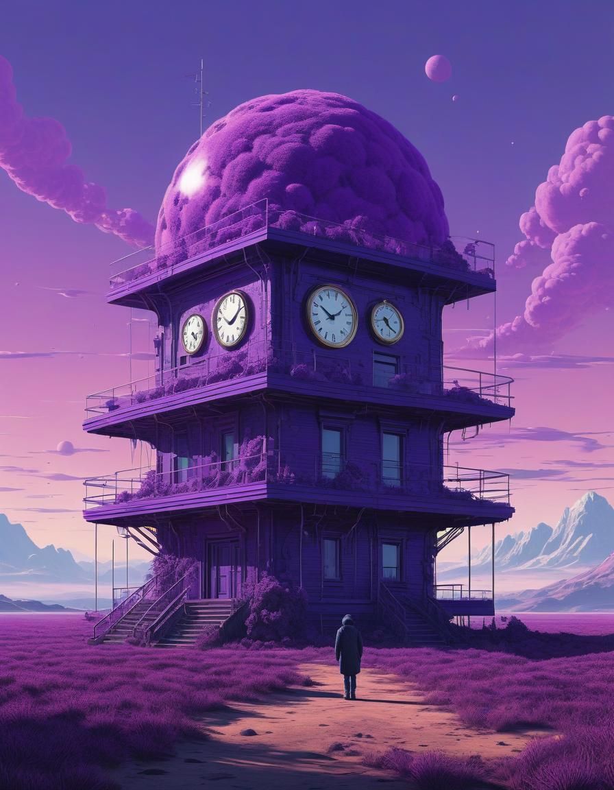 Ethereal Purple Minimalist Art in Clockpunk Style