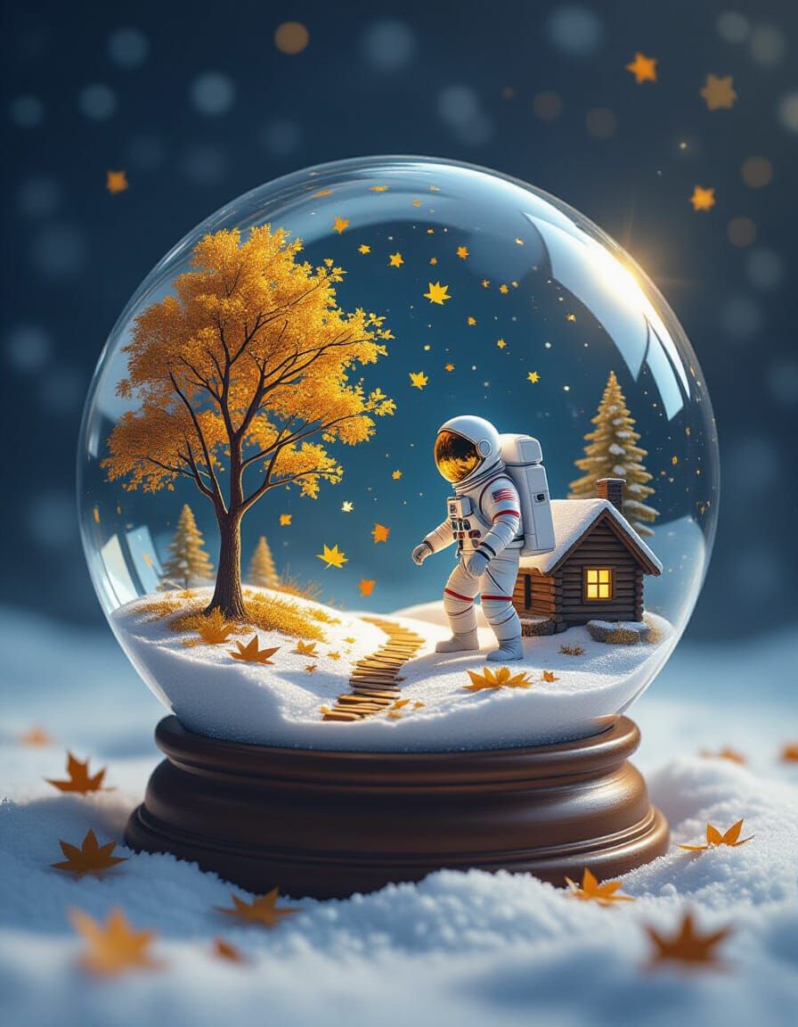 Astronaut Discovers Miniature Autumn World in Snow Globe