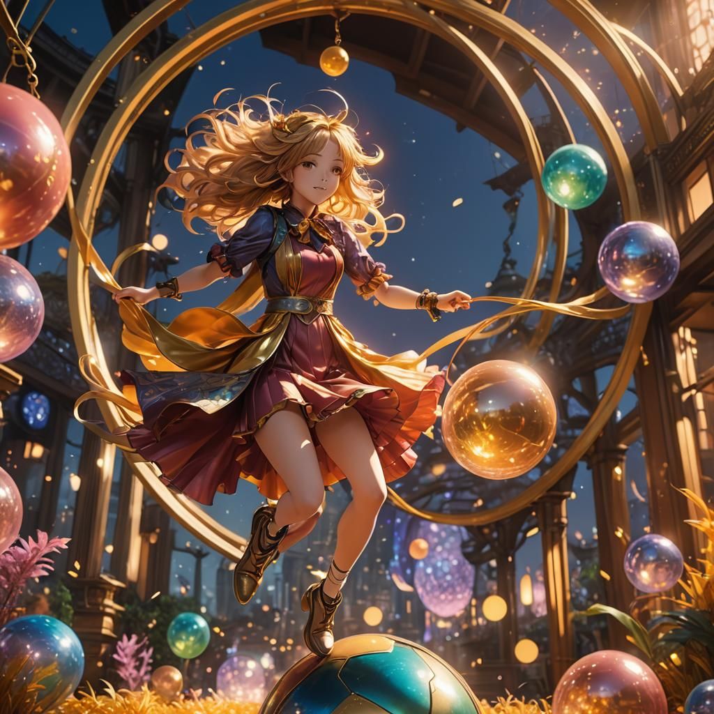 Anime Girl Rides Hopper Ball in Dreamlike World