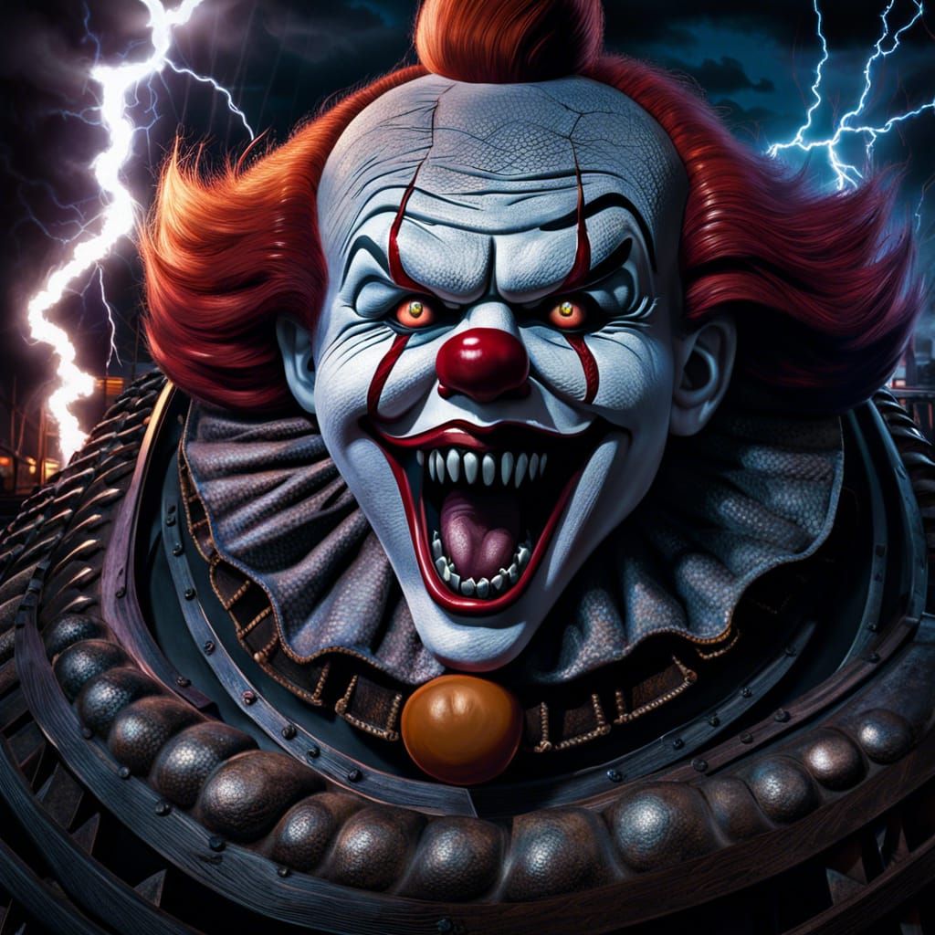 Hyperrealistic Ghost Train Entering Pennywise Clown's Mouth