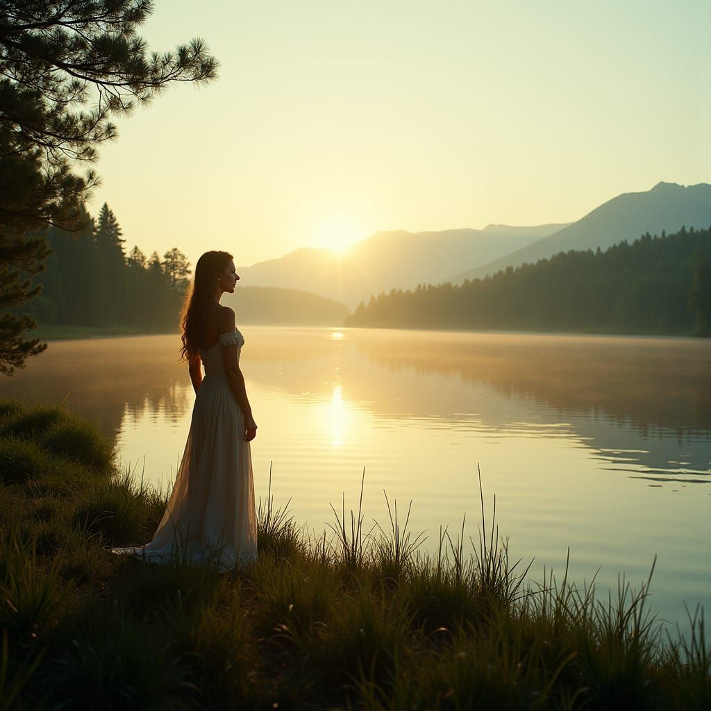 Woman Silhouetted at Dawn: A Cinematic Landscape