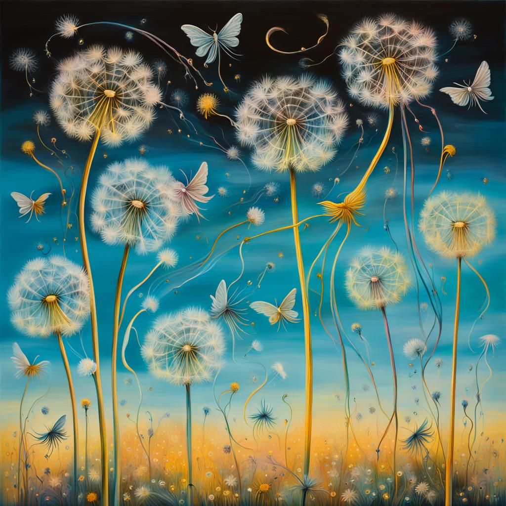 Winged Fairies Making Wishes in Dandelion Dreamscape