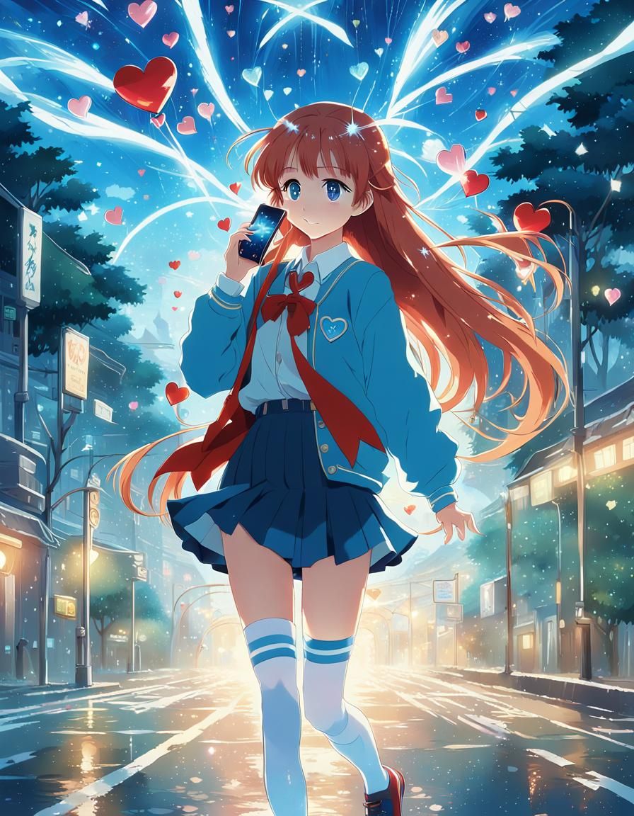 Anime Redhead with Glowing Eyes in 80s Style