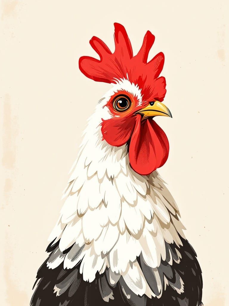 Whimsical Chicken Portrait in Maud Lewis Style
