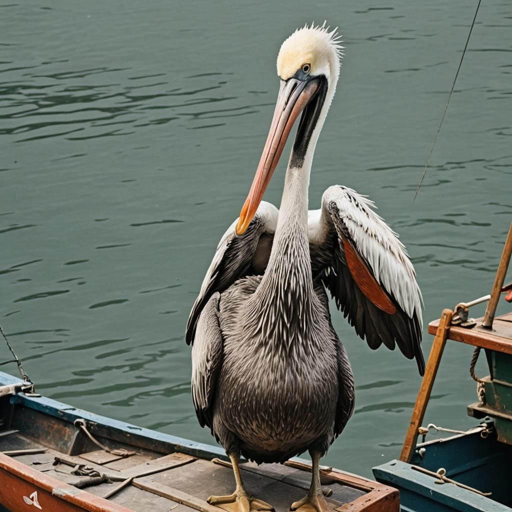 Angry Pelican Dominates Fisherman's Boat