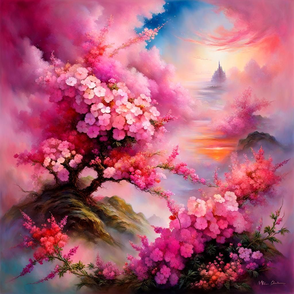 Pink Verbena Blossoms in Ikebana Style