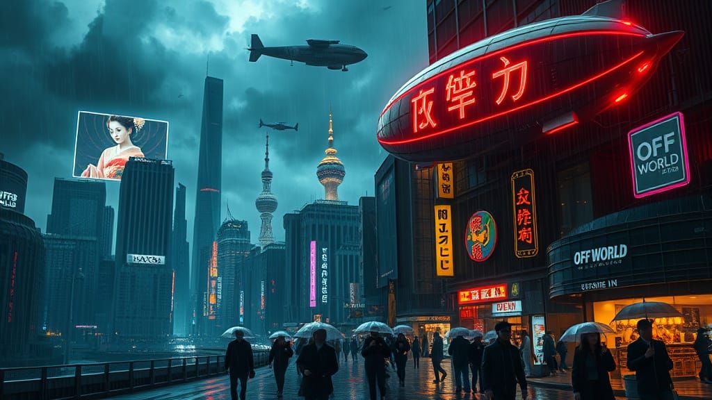 Cyberpunk Dystopia at Dusk: Tokyo-Inspired Cityscape in Neon...