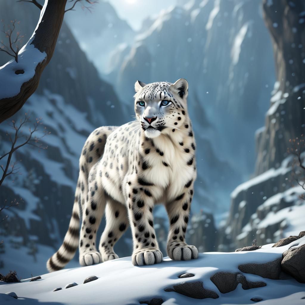 Snow Leopard in Natural Habitat: Detailed Matte Painting