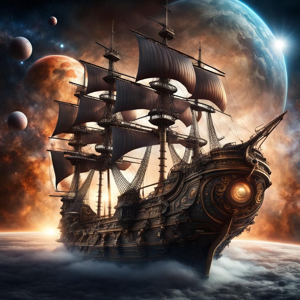 Pirate Galleon Flying Through Space