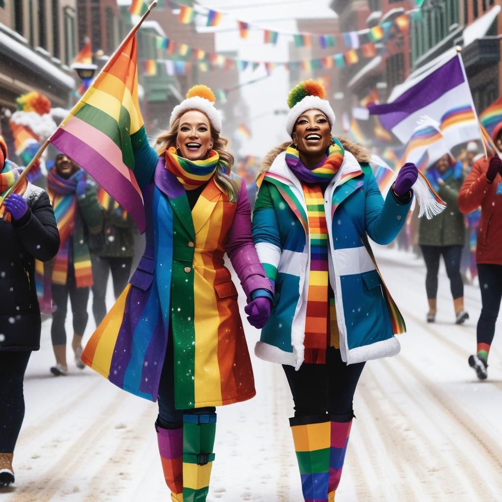 Colorful Winter Pride Parade in the Snow