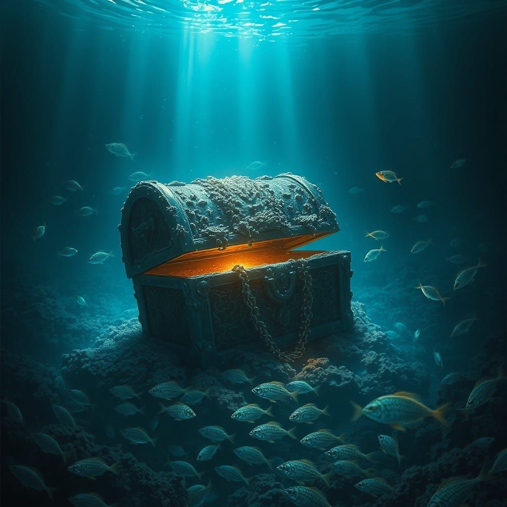 Bioluminescent Fish Guard Sunken Treasure Chest