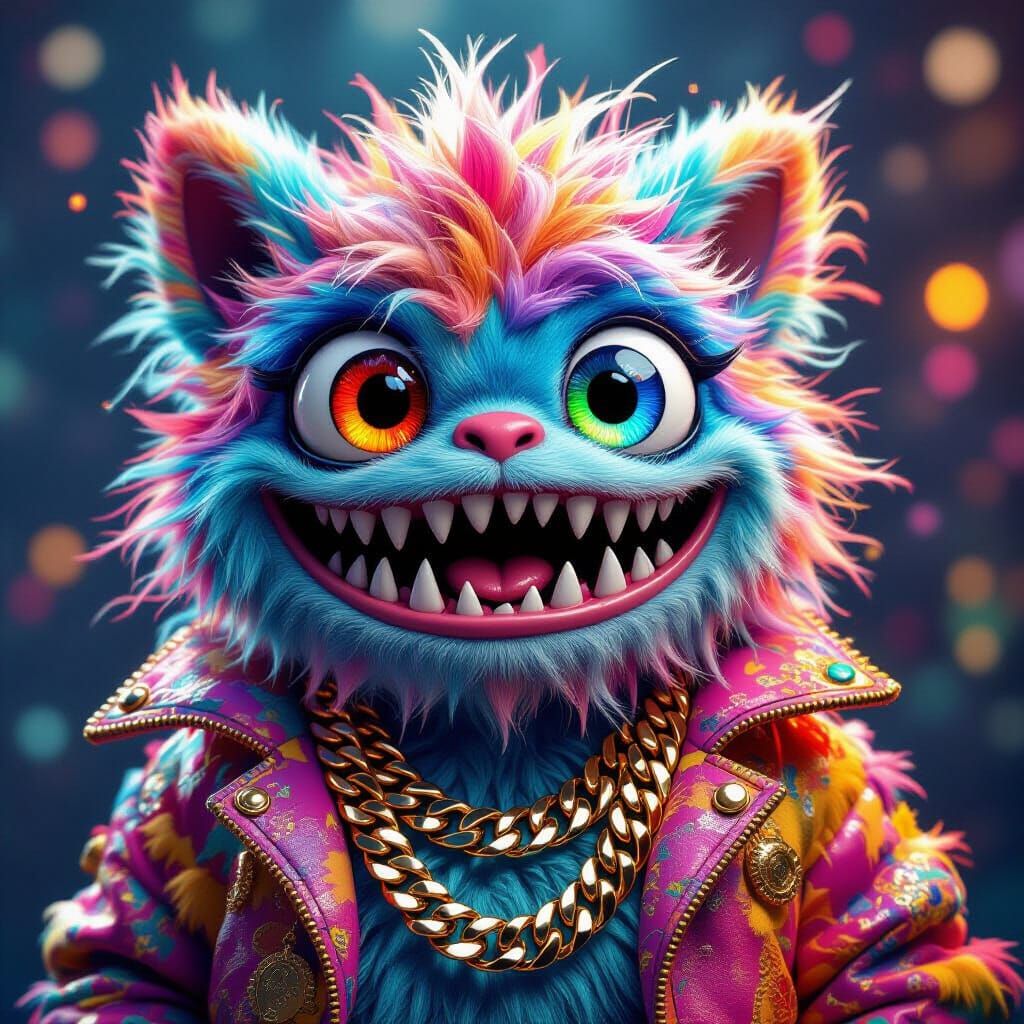 Colorful Fluffy Monster Portrait in Detailed Digital Art
