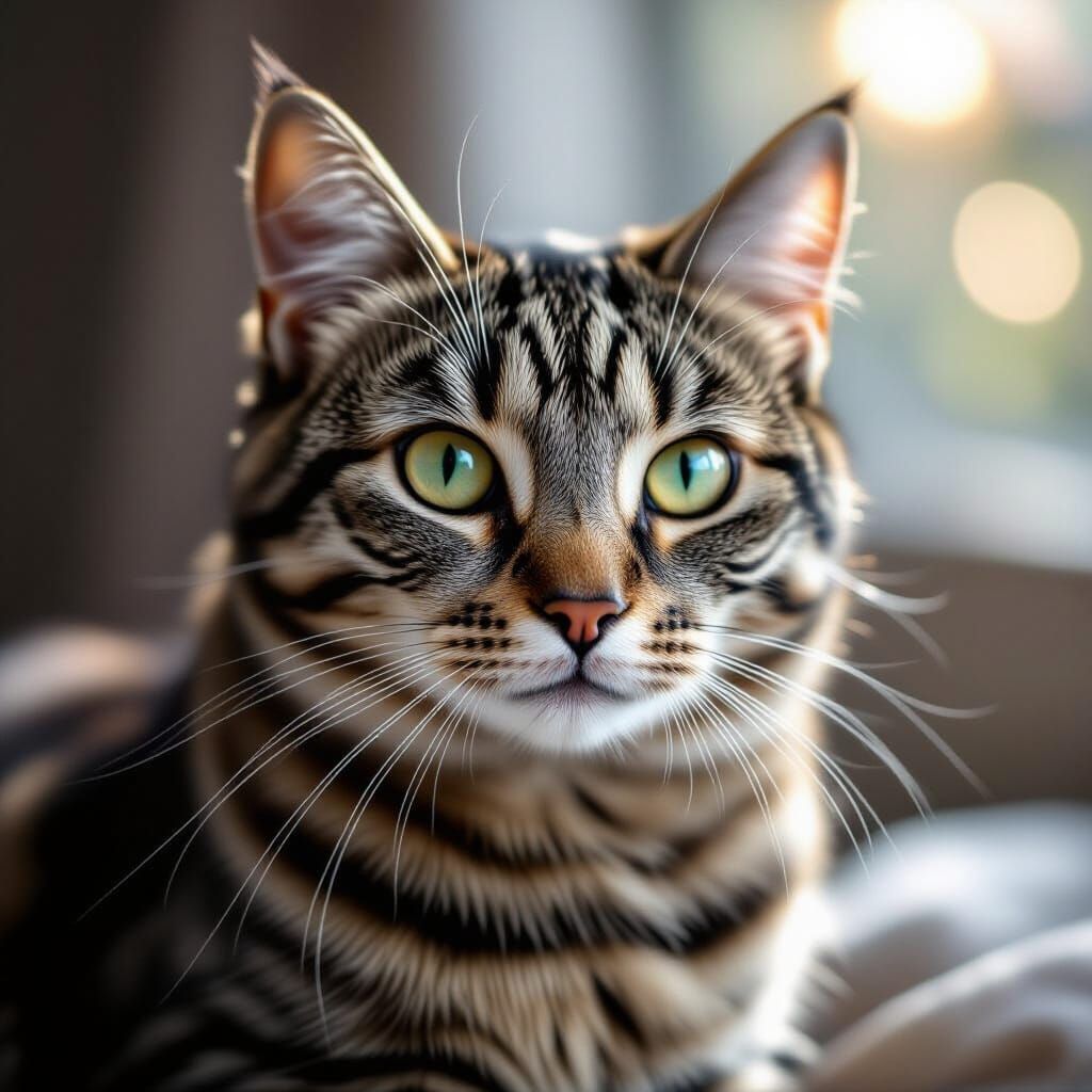 Ultra Realistic Gray Tabby Cat in Cinematic Lighting