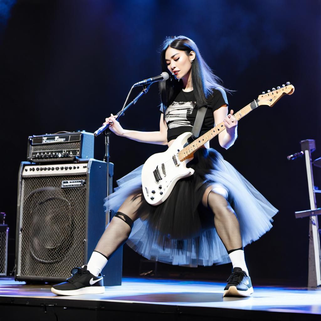 Young Rockstar Performing on Stage with Electric Guitar