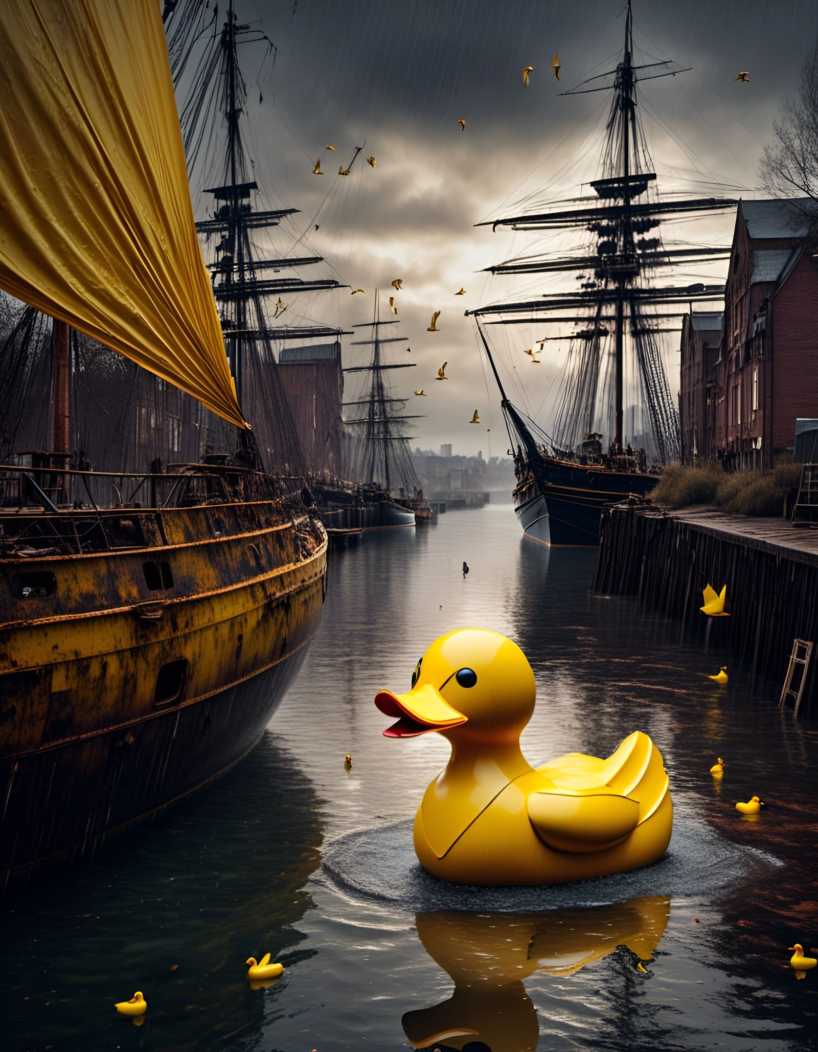 Steampunk Duck Giant Floats Over Victorian Dock