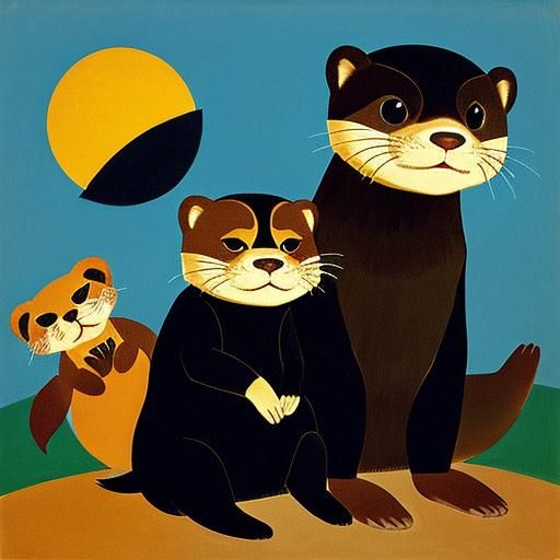Charming Otters in Early 20th-Century Style