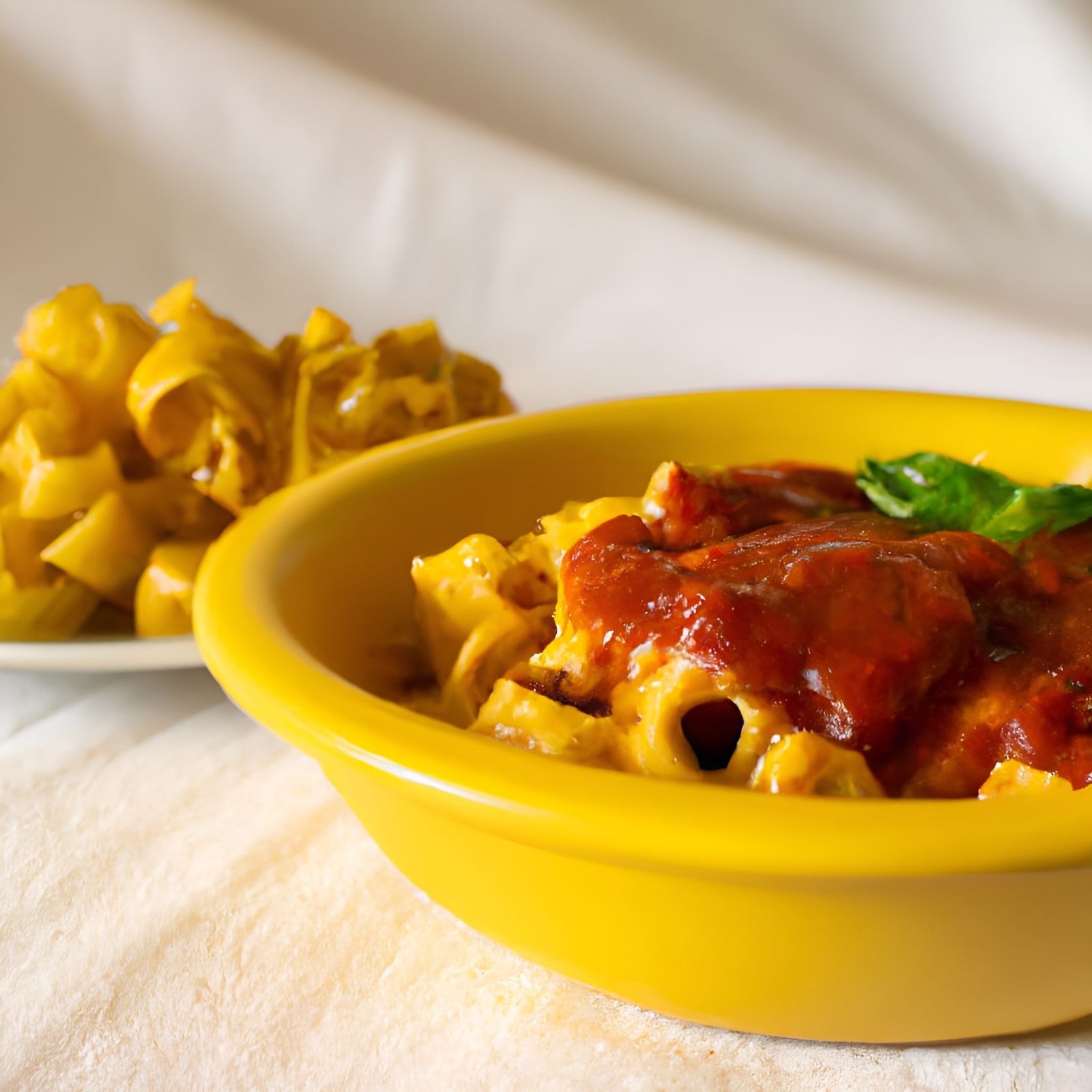 Wagon Wheel Pasta with Tomato Sauce and Basil