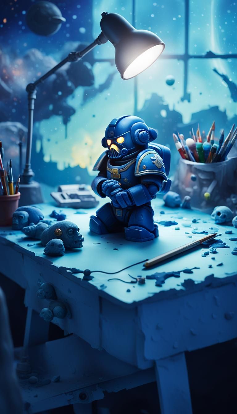 Space Marine Plushie on Desk, Digital Matte Painting
