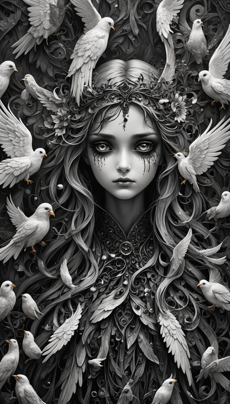 Fallen Angel with Beautiful Eyes in Fantasy