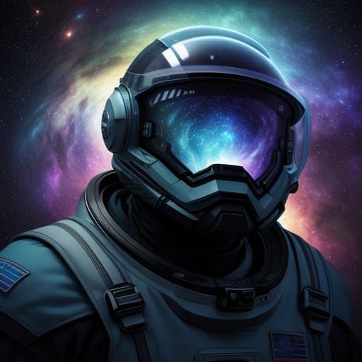 Lone Astronaut in Deep Space Amidst Vivid Galaxy