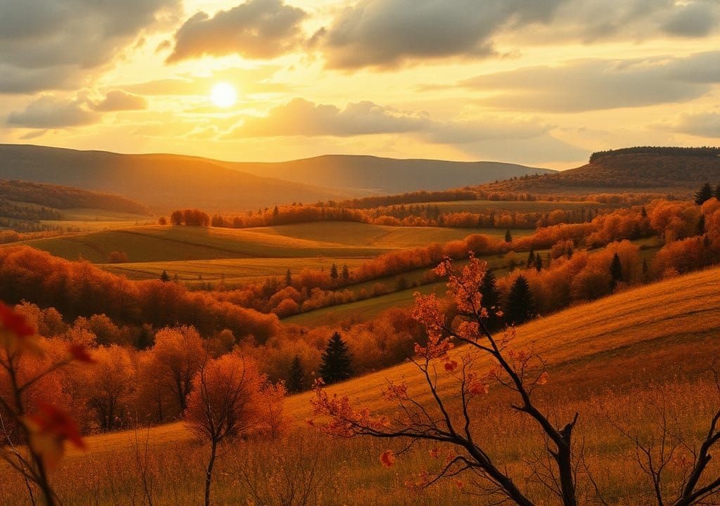 Golden Autumn Landscape After Rain, Collage Style