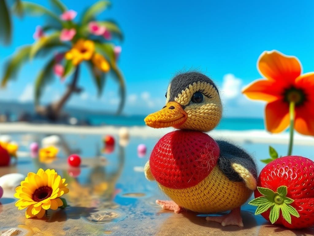 Klimt-Style Beach Holiday with Strawberry and Duck