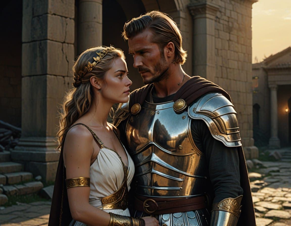 Spartacus and His Lover in Ancient Roman Arena, Photorealist...
