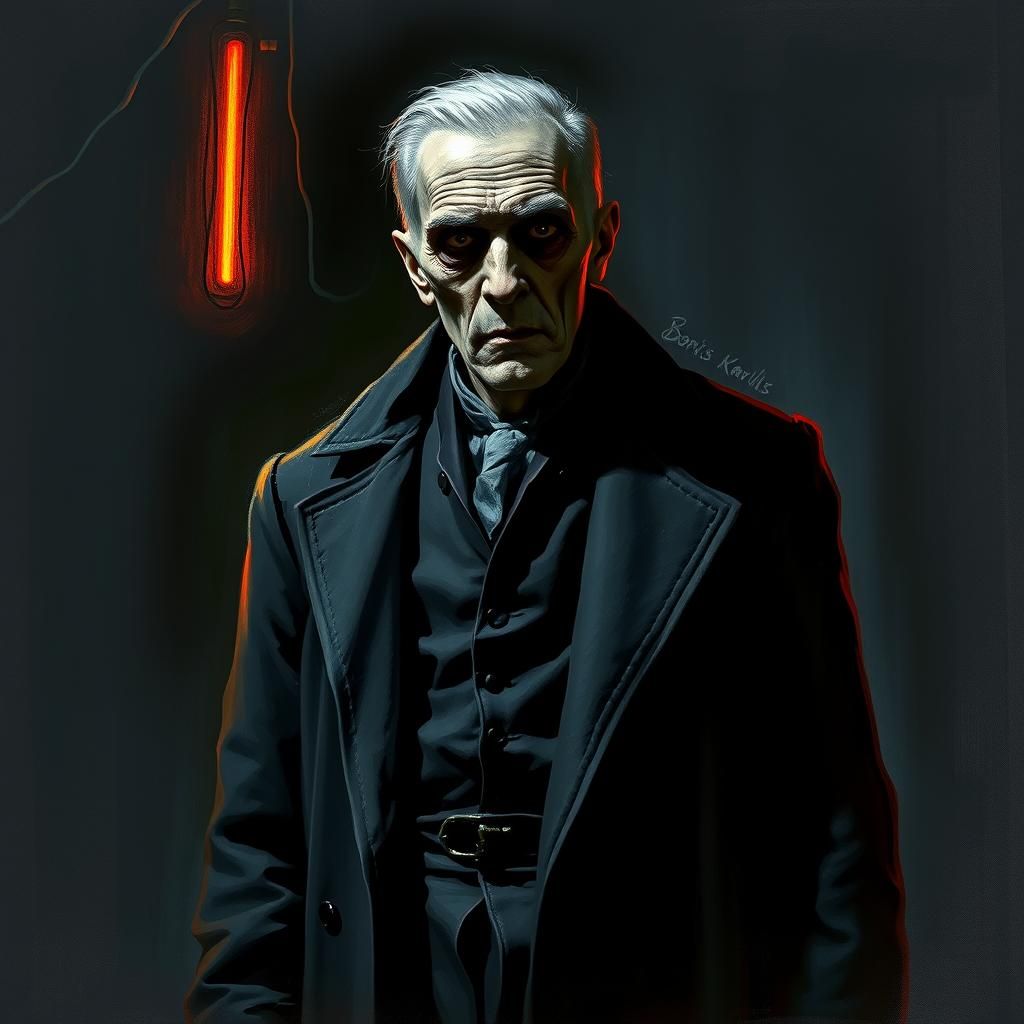 Boris Karloff in Dark Neon, Greg Rutkowski Style