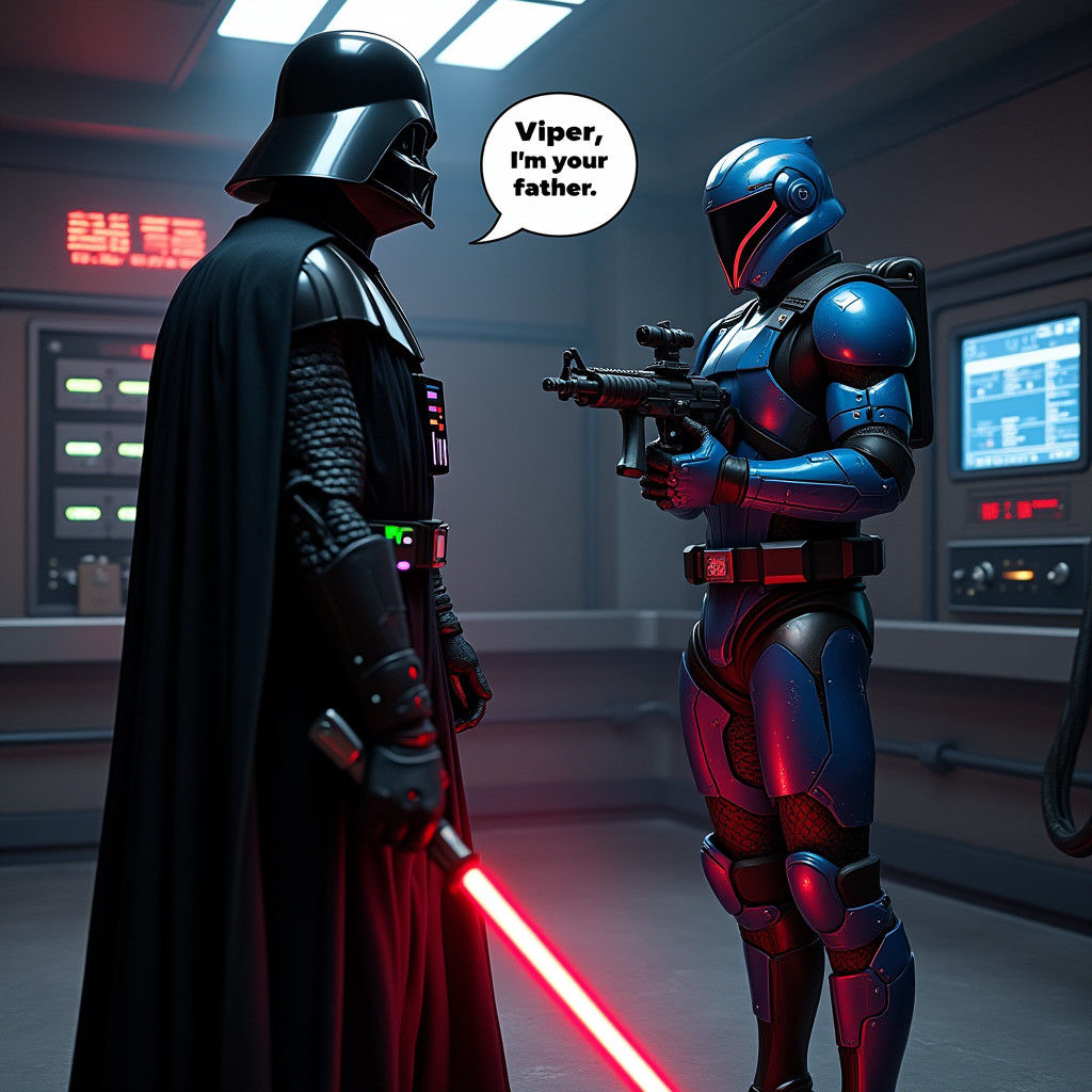 Darth Vader Confronts Cobra Viper in High-Tech Base