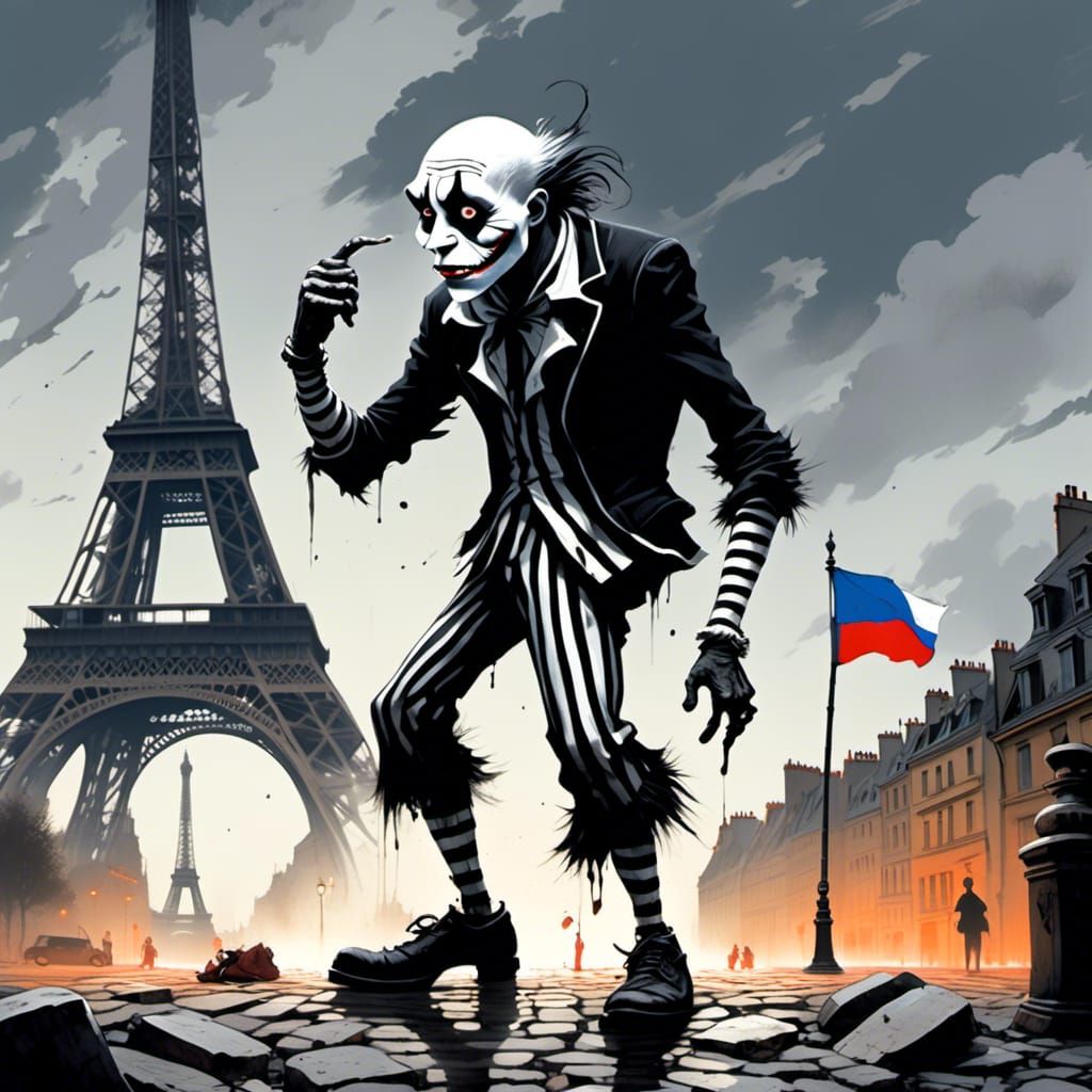 Parisian Mime Artist in Neon Lit Chiaroscuro