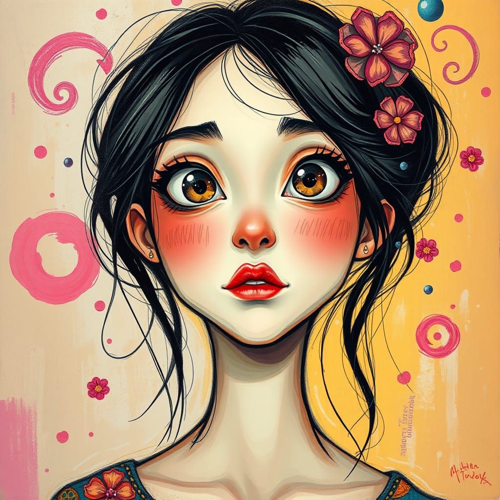 Anime-Inspired Portrait of a Big-Eyed Woman