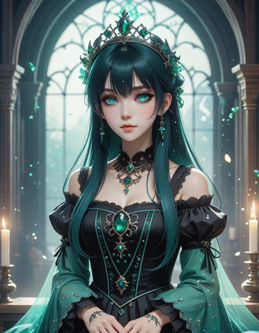 Ethereal Gothic Princess in Vibrant Watercolor Style