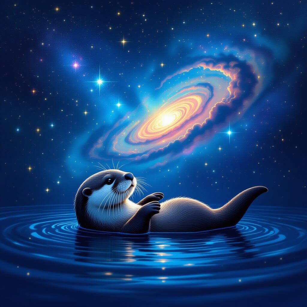 Otter Blending with Bioluminescent Starscape in Dreamy Tones