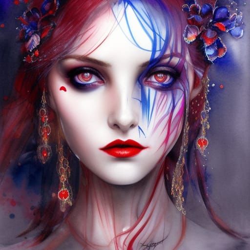 Stunning Female Portrait in Watercolor Style