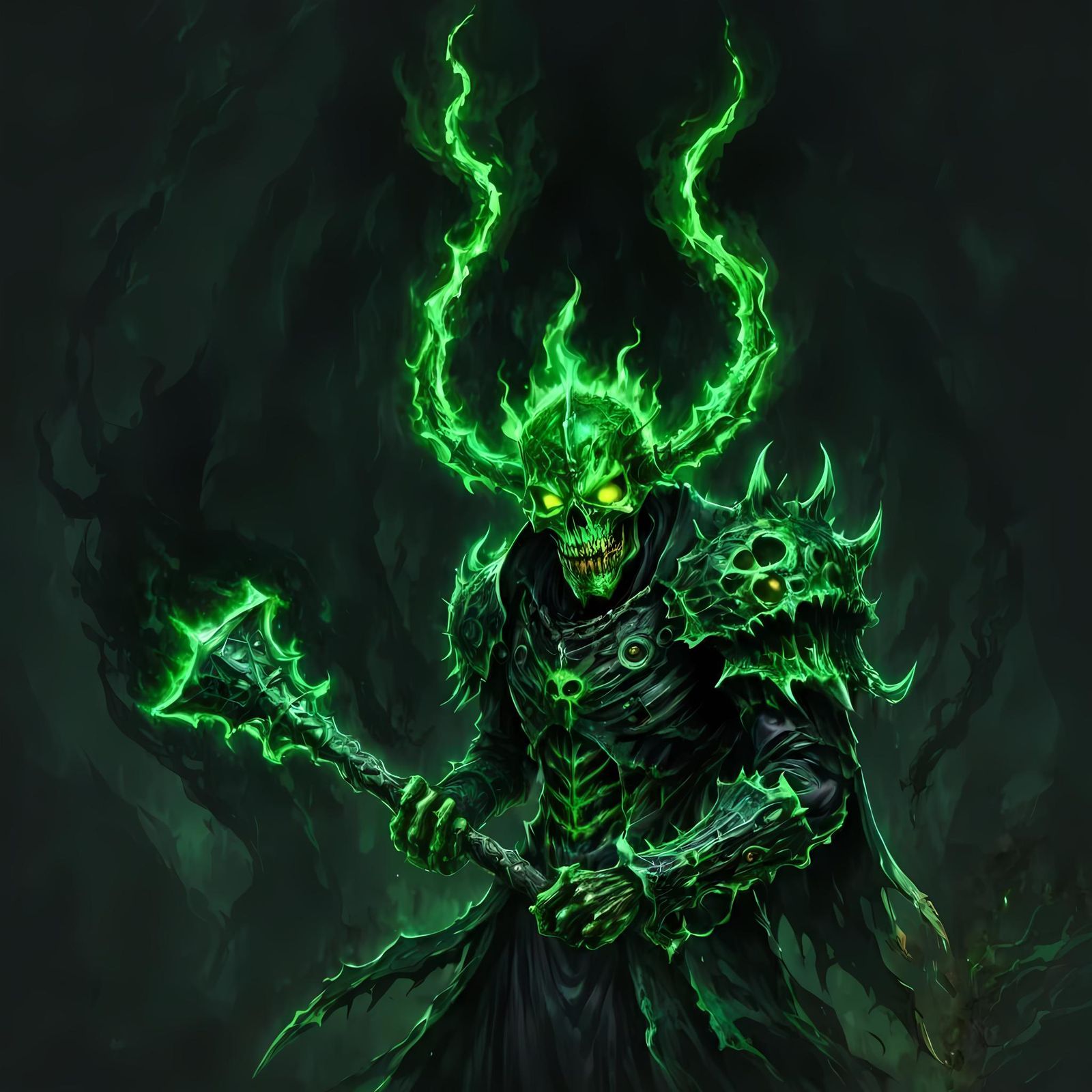 Undead Warrior with Burning Eyes in Anime Style