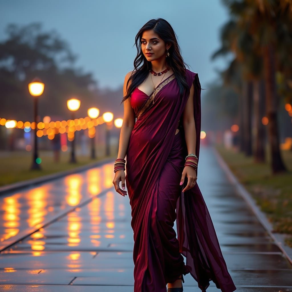Indian Woman in Wet Saree: Hyperrealistic Splash Art