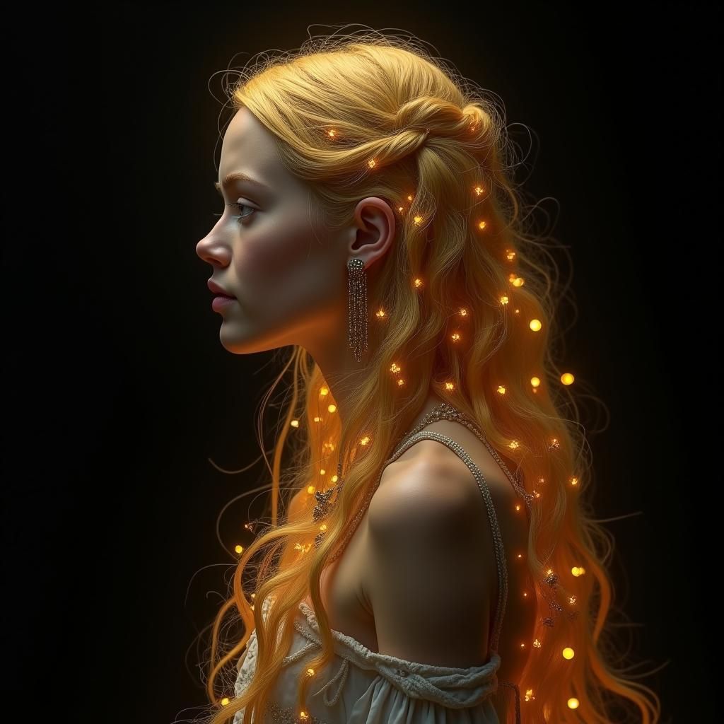 Golden Haired Girl with Musical Notes: Fantasy Concept Art