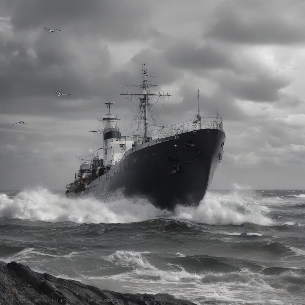 Voluptuous Siren Overlooking Stormy Sea: Hyperrealistic Phot...
