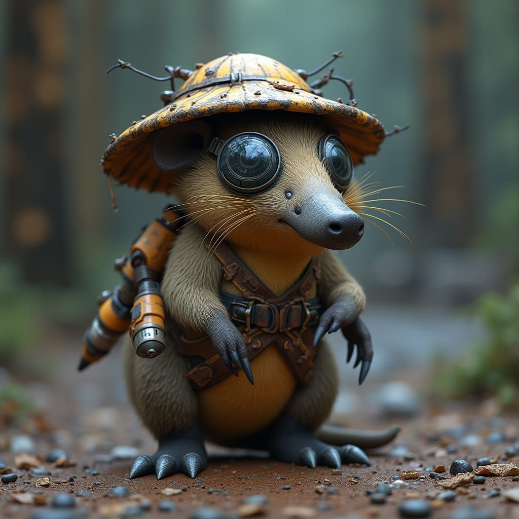 Cyberpunk Anteater Wears Steampunk Goggles and Rocket Booste...