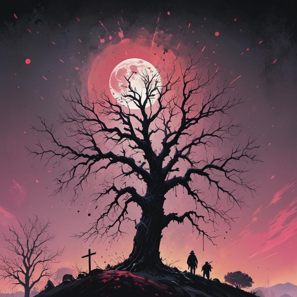 Hangman's Tree Silhouette in Splash Art Style