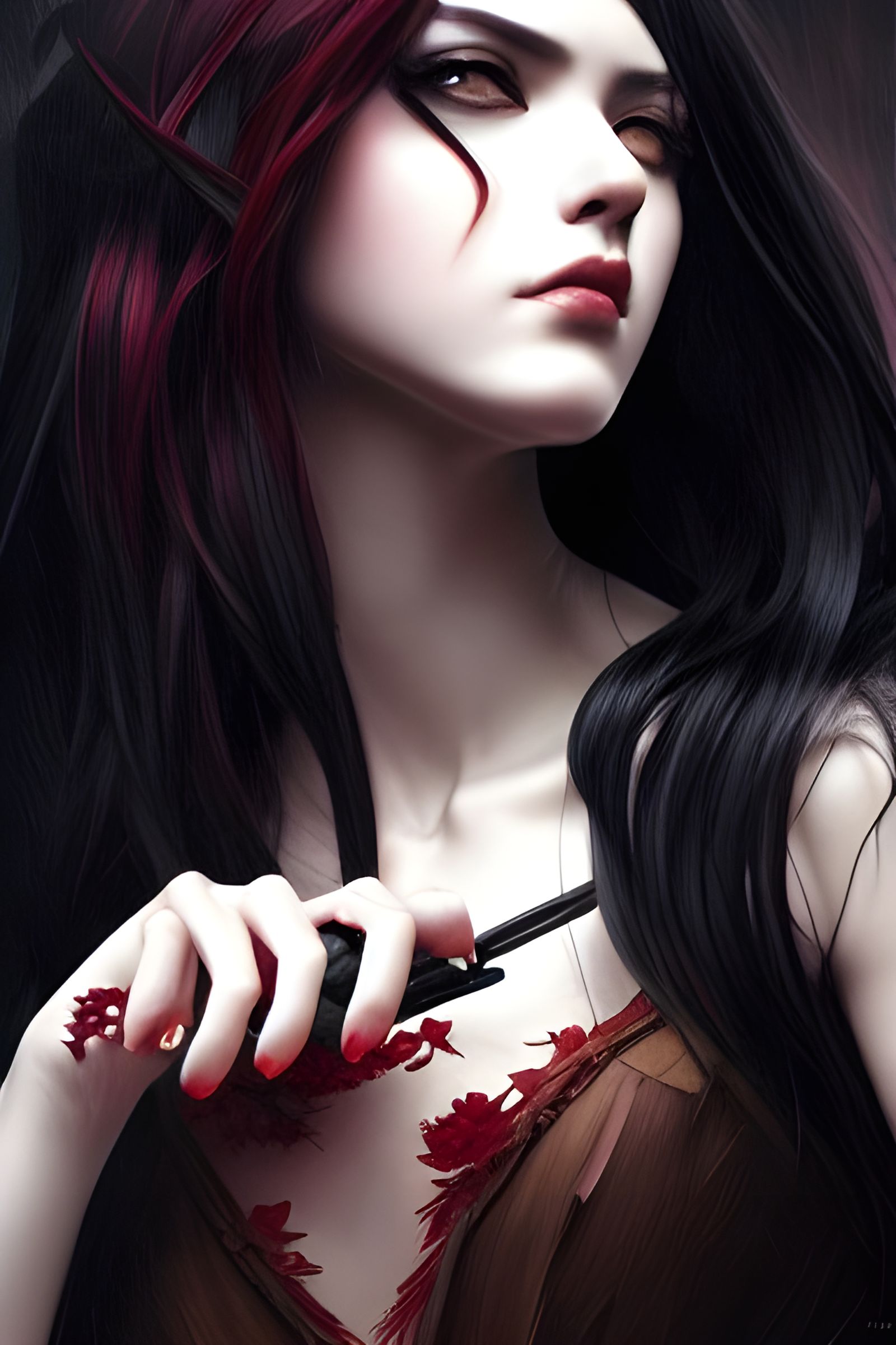 Sinister Goddess with Crimson Eyes: Digital Illustration