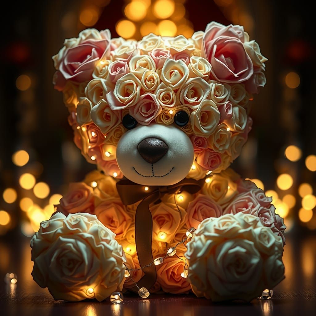 Rose Teddy Bear with Twinkle Lights