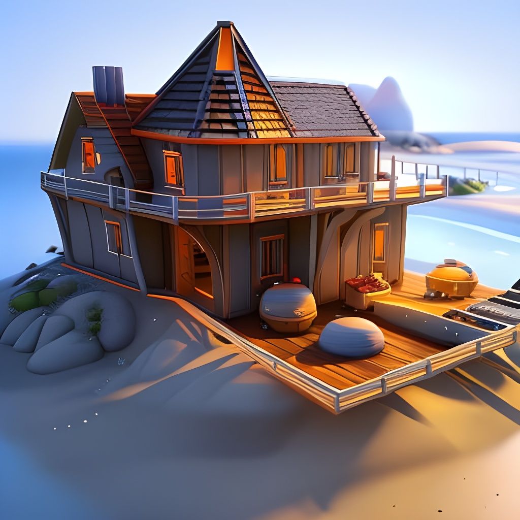 Isometric Fantasy Beach House in 3D Rendering