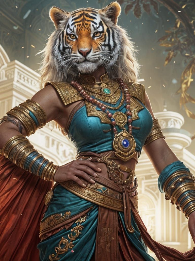 Ethereal Rakshasa Goddess with Vibrant Sari