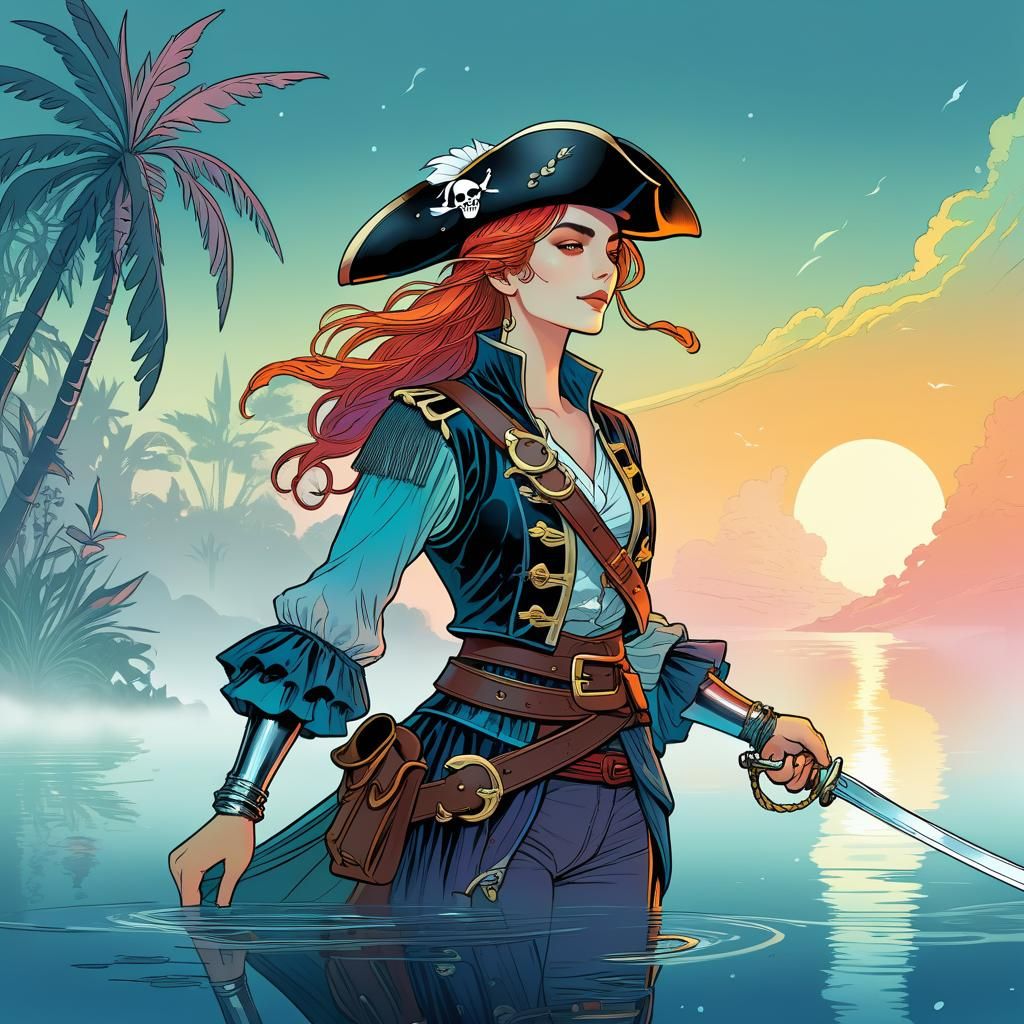 Nebulous Pirate with Metal Arm in Line Art