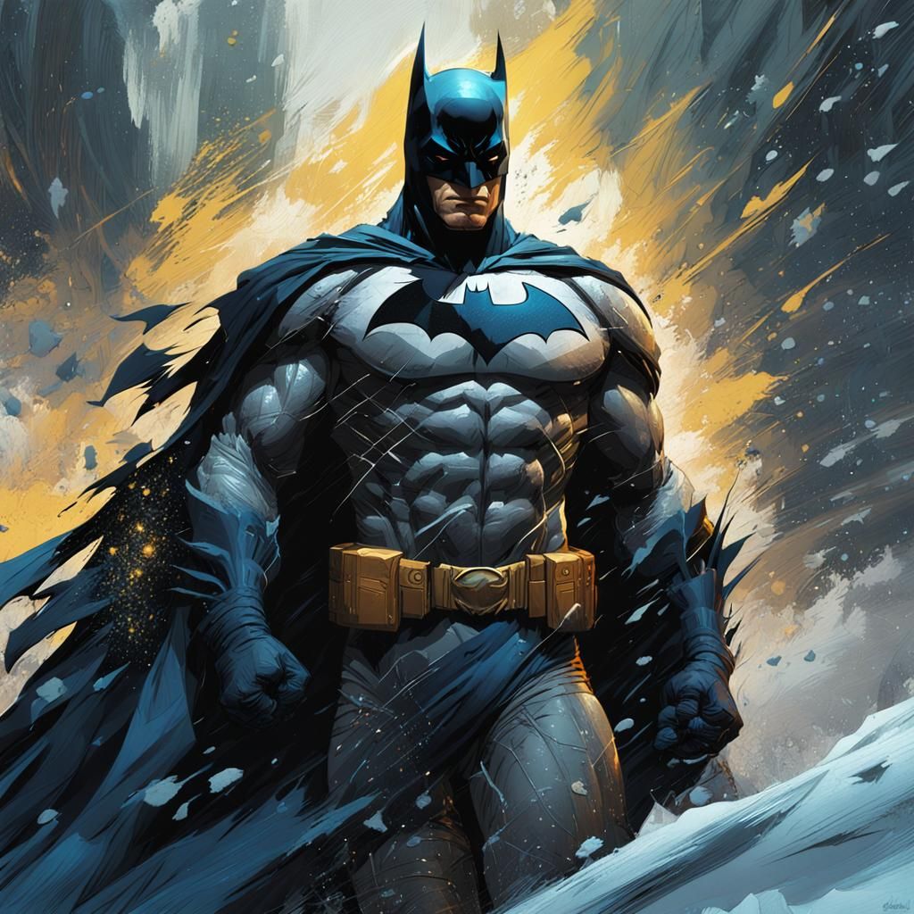 Batman Portrait in Snowstorm, Expressive Digital Painting