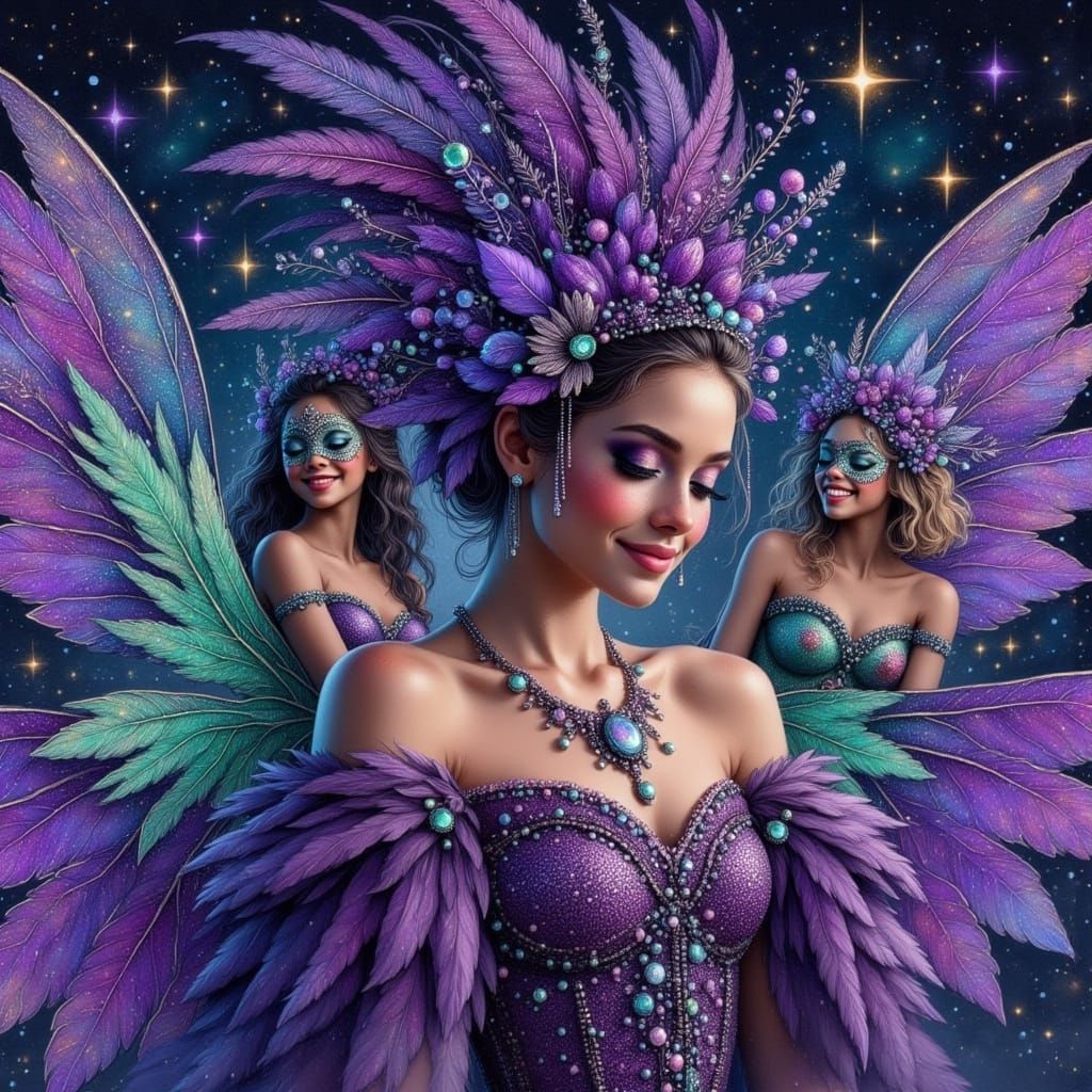 Amethyst Queen and Showgirls in Neon Carnival